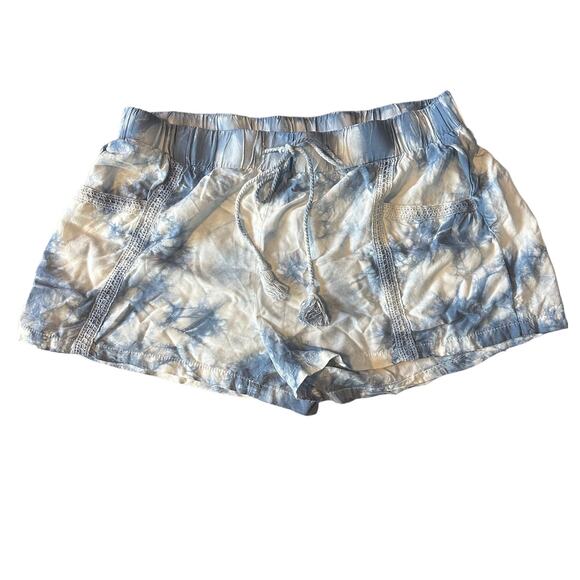 Cotton On Tie Dye Short Blue White SMALL Eyelet Lace Pockets Comfy Elastic Waist - Picture 1 of 4